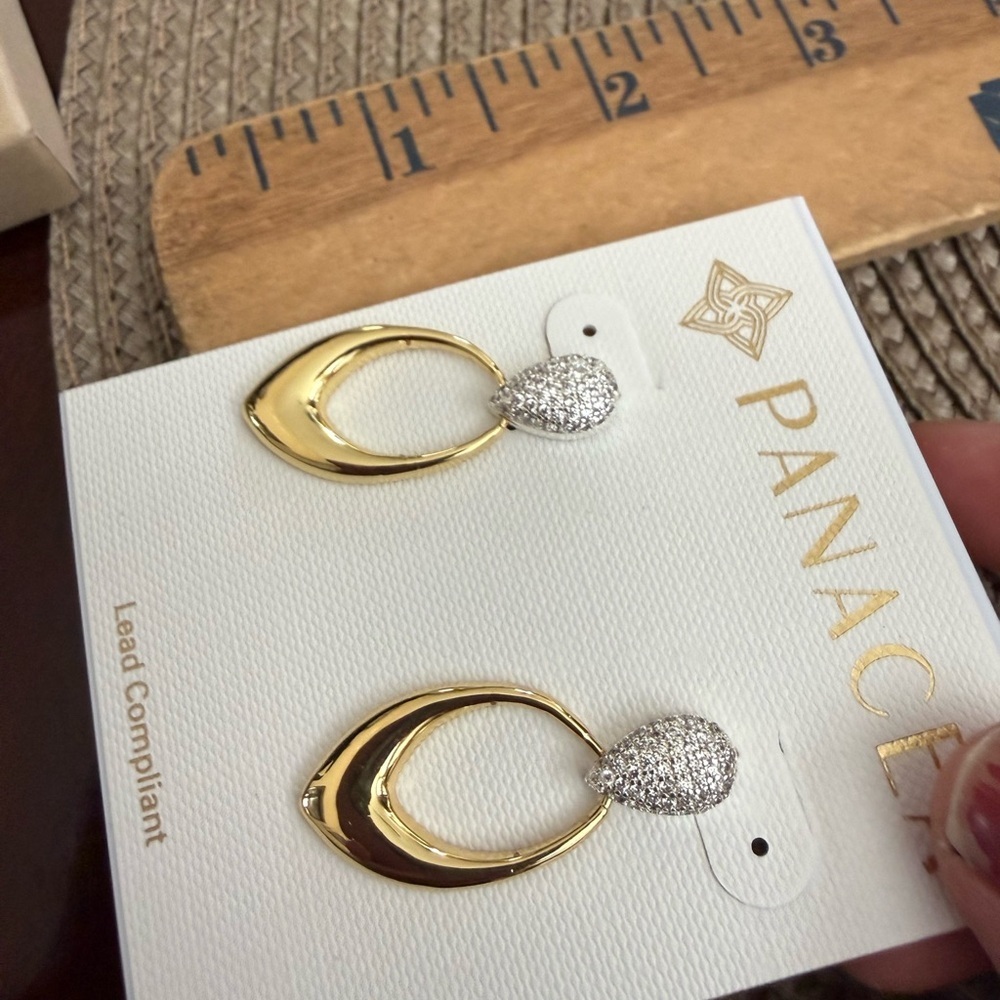 NWT Panacea TWO TONE MARQUISE EARRINGS - Picture 3 of 3